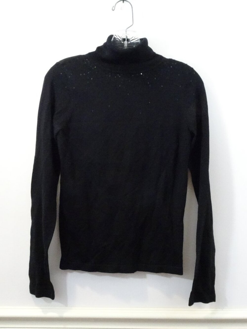 BCBG Max Azria Black Turtleneck Sweater Sequins Open Back S Silk Blend